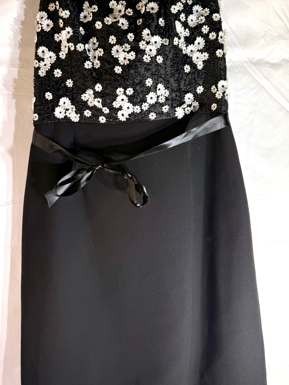 Strapless Black Dress with White Floral Appliqué
